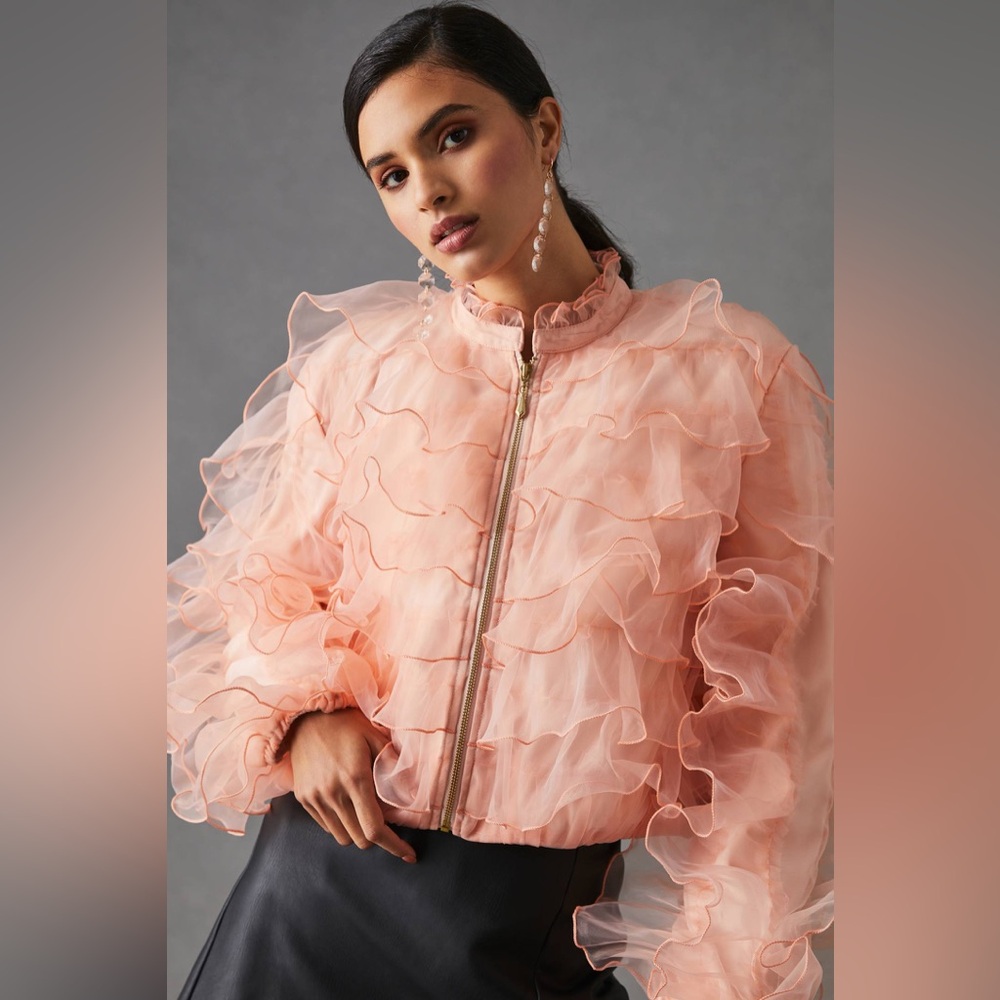 Ruffled Organza Bomber Jacket